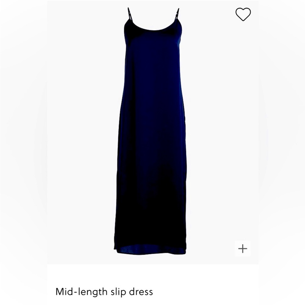 NWT J Crew Black Mid Length Satin Slip Dress w side slit
